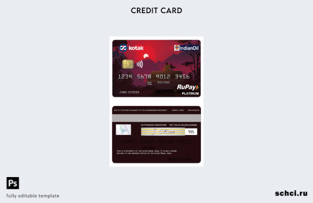 цифровая загрузка Индии Kotak Bank RuPay Platinum Шаблон кредитной карты
